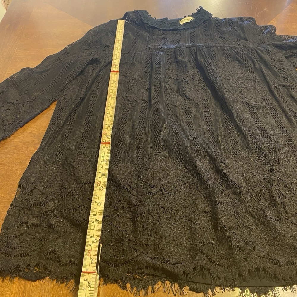 Whimsigoth black Lace witchy 3/4 Sleeve Lined Boho Shirt Top Blouse small soft - Picture 4 of 10